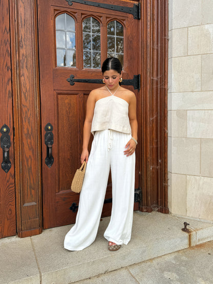 White Flowy Linen Pants