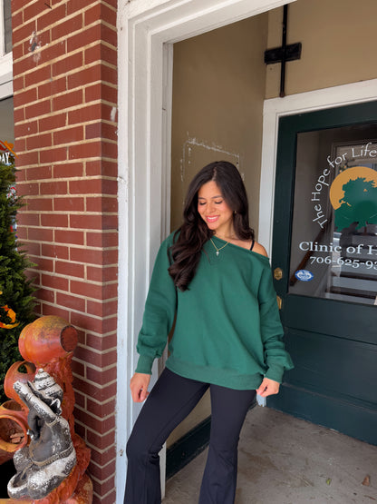 Forest Green Off-Shoulder Sweatshirt