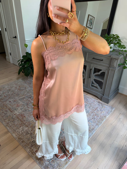 Dusty Rose Lace Satin Top