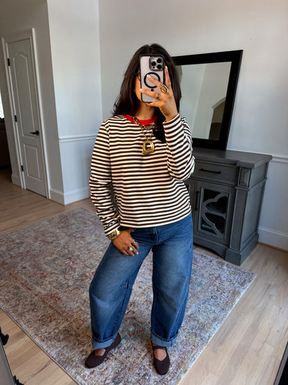 Sienna Brown-Red Striped Tee