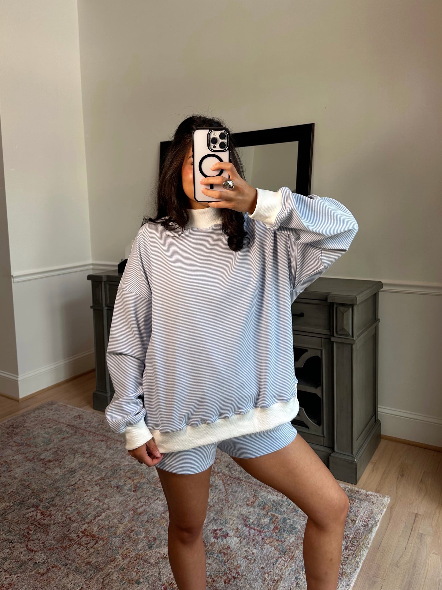 Baby Blue Mockneck Striped Set