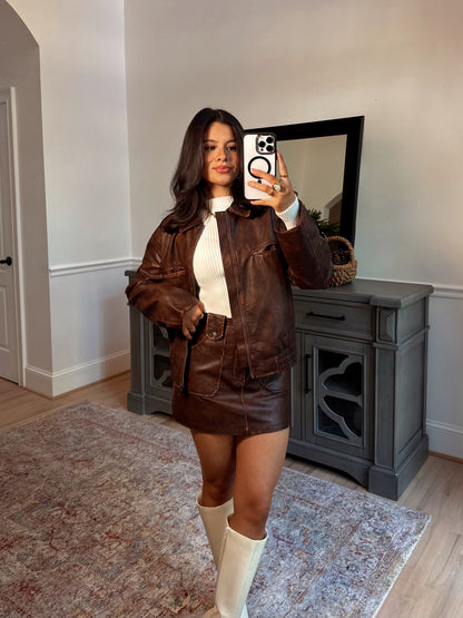 Rustic Brown Pleather Jacket