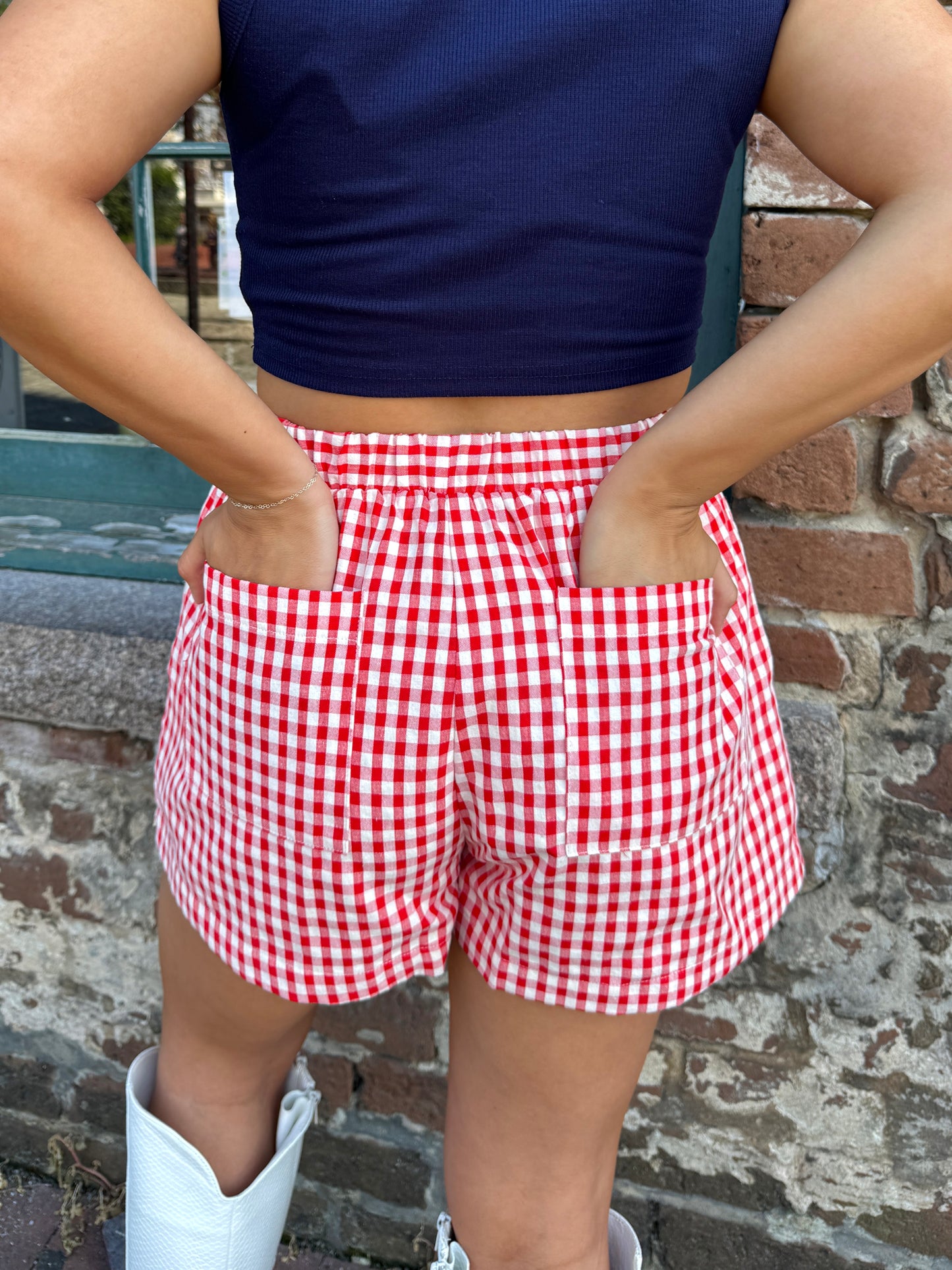 Red Pocket Checkered Boxer Shorts