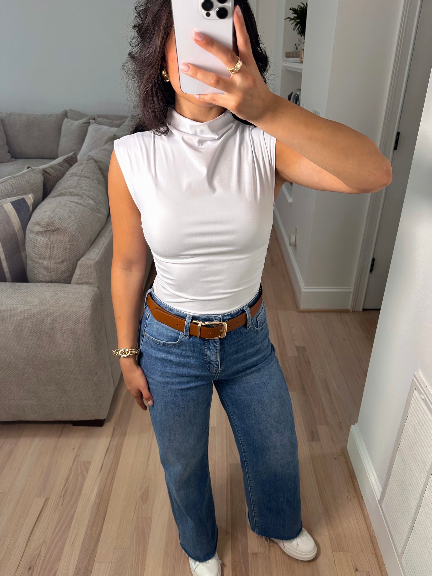 White Ruched Staple Tank
