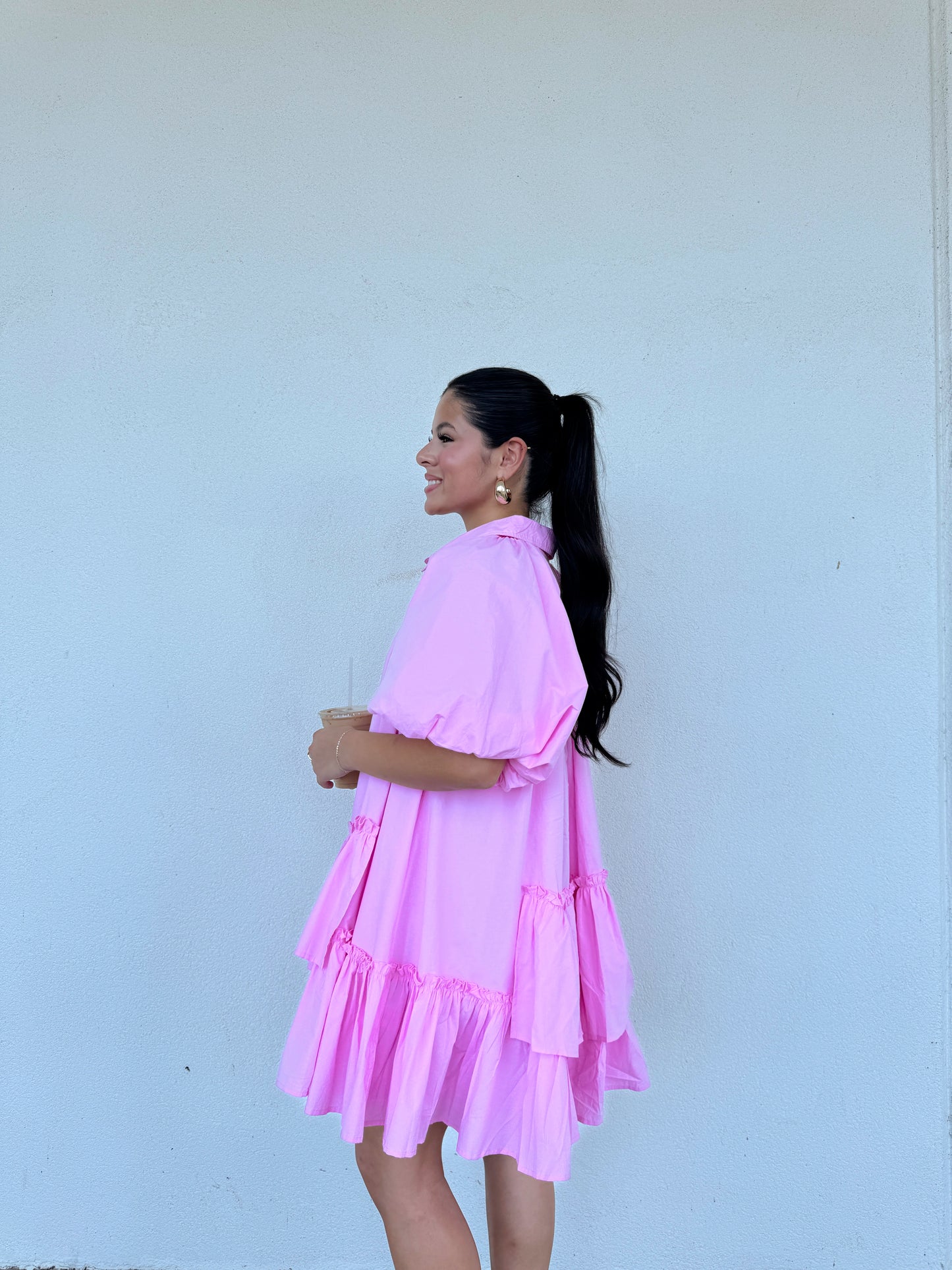 Bubblegum Asymmetrical Ruffle Dress