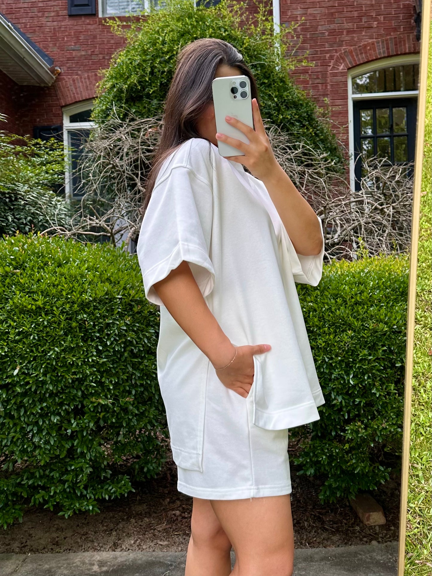 White Oversized Tee & Shorts Set