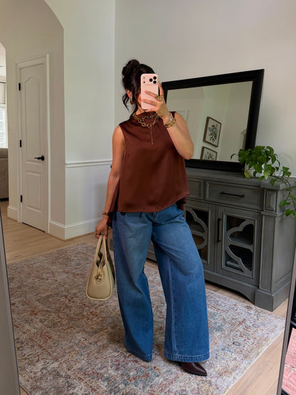 Evening Allure Brown Satin Top
