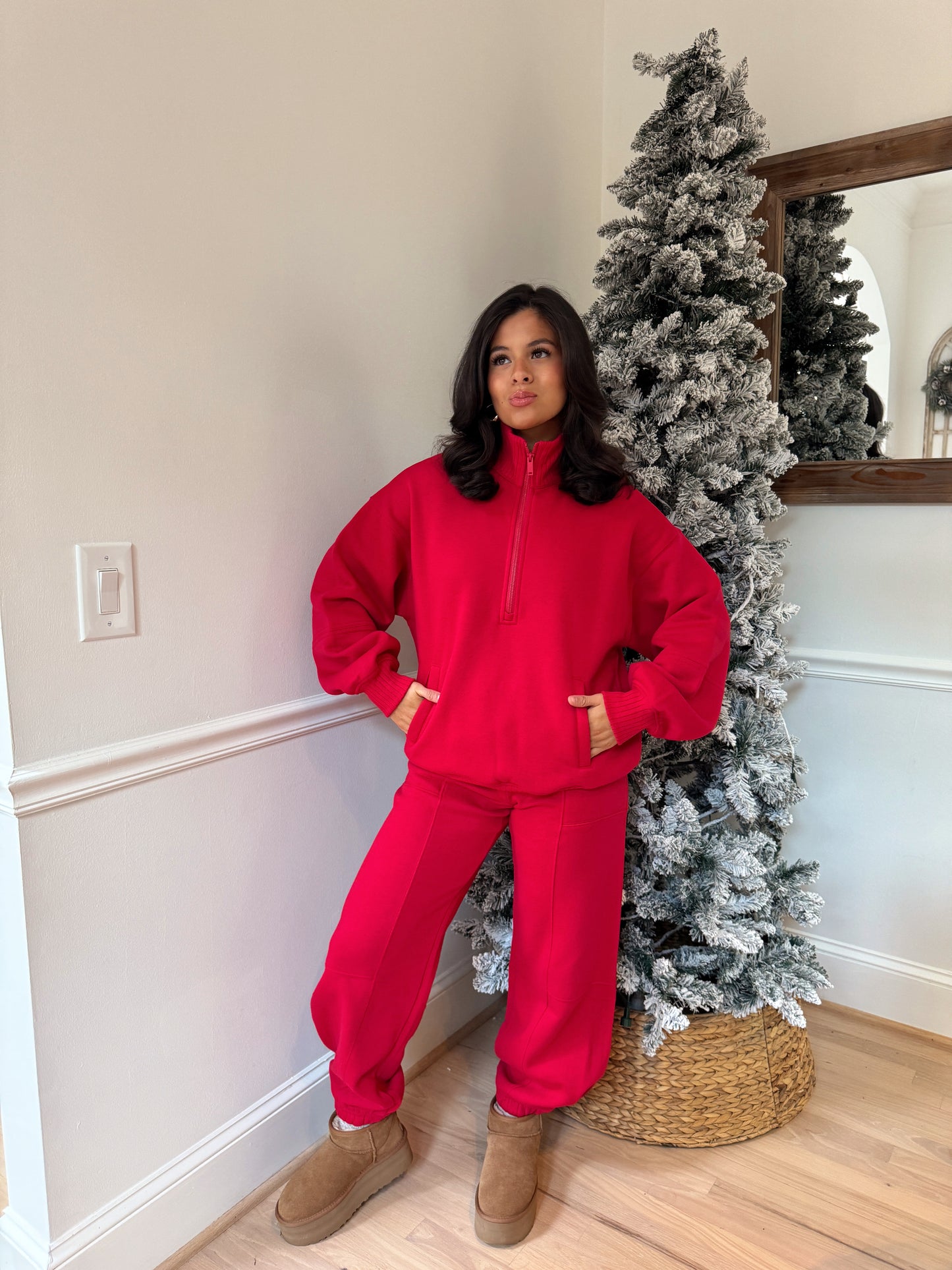 Red Quarter Zip & Jogger Set