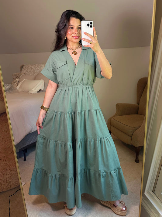 Vintage Green Utility Maxi Dress