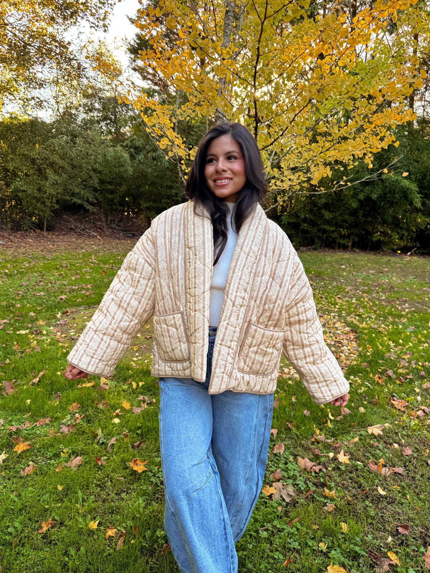 Leaves Are Falling Puff Quilted Jacket