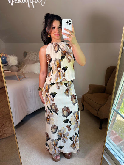 Vintage Florals Open Back Top & Skirt Set