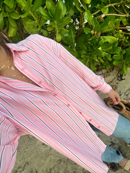 Pink Striped Button Up Top