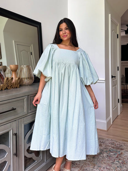 Sage Puff Sleeve Dress