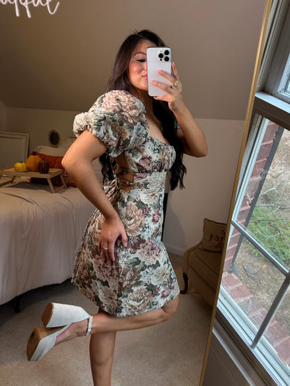 Vintage Floral Open Back Dress