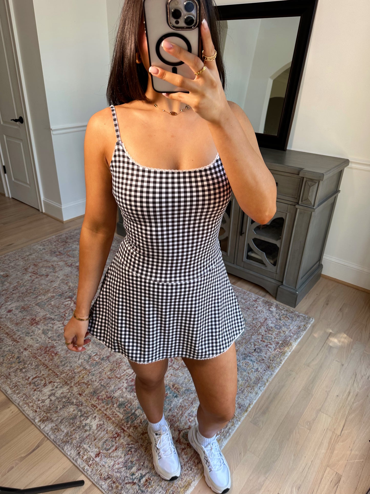 Ditsy Gingham Romper Active Dress