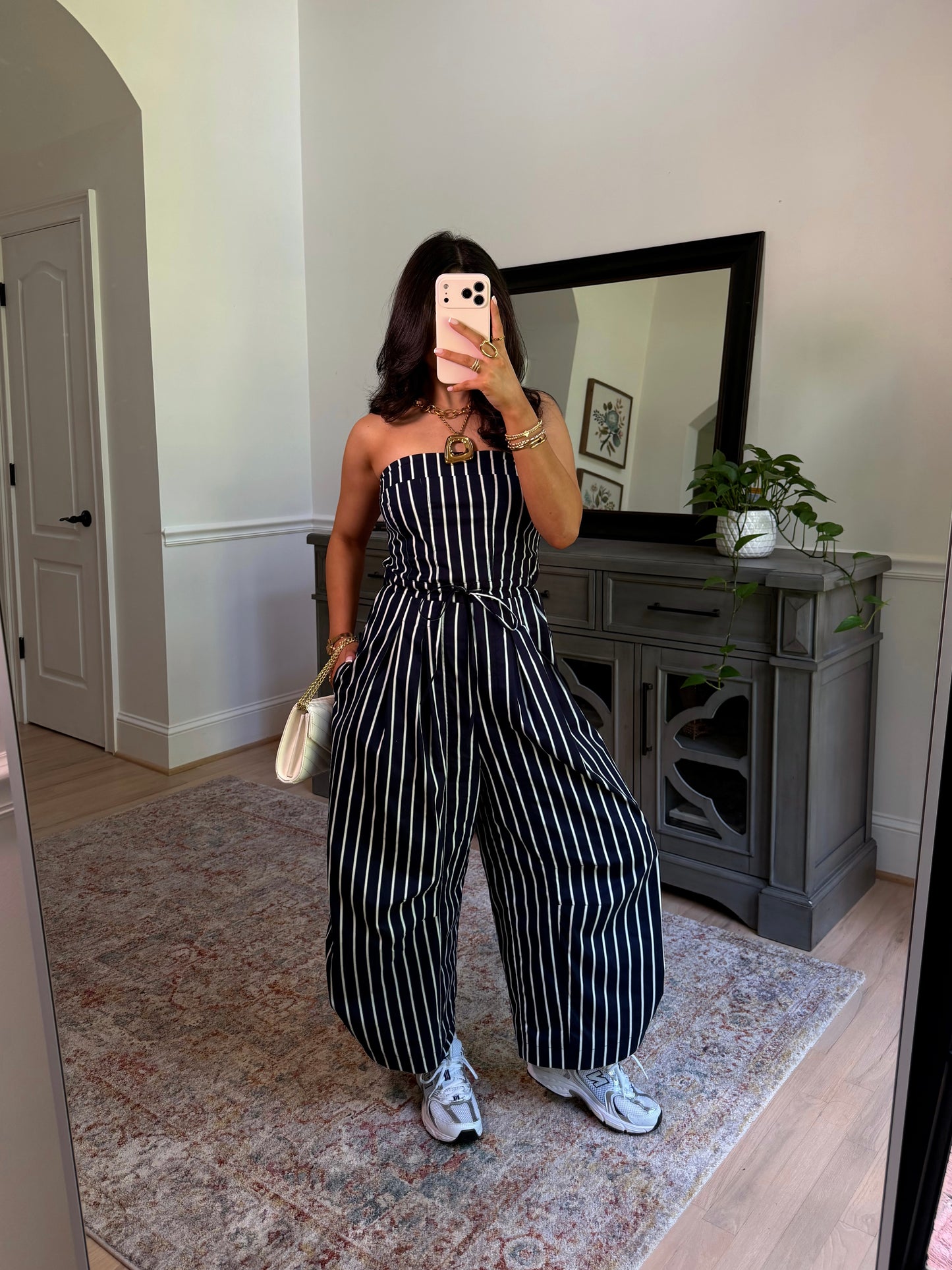 Around Town Striped Navy Jumpsuit