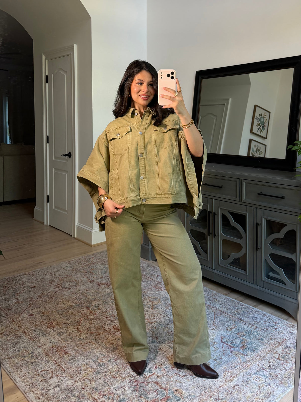 Sutton Olive Denim Poncho Jacket