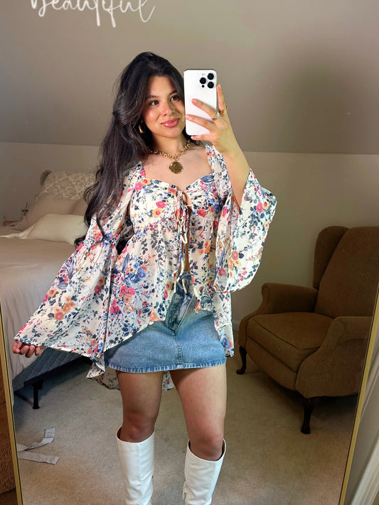 Spring Floral Flowy Open Front Top