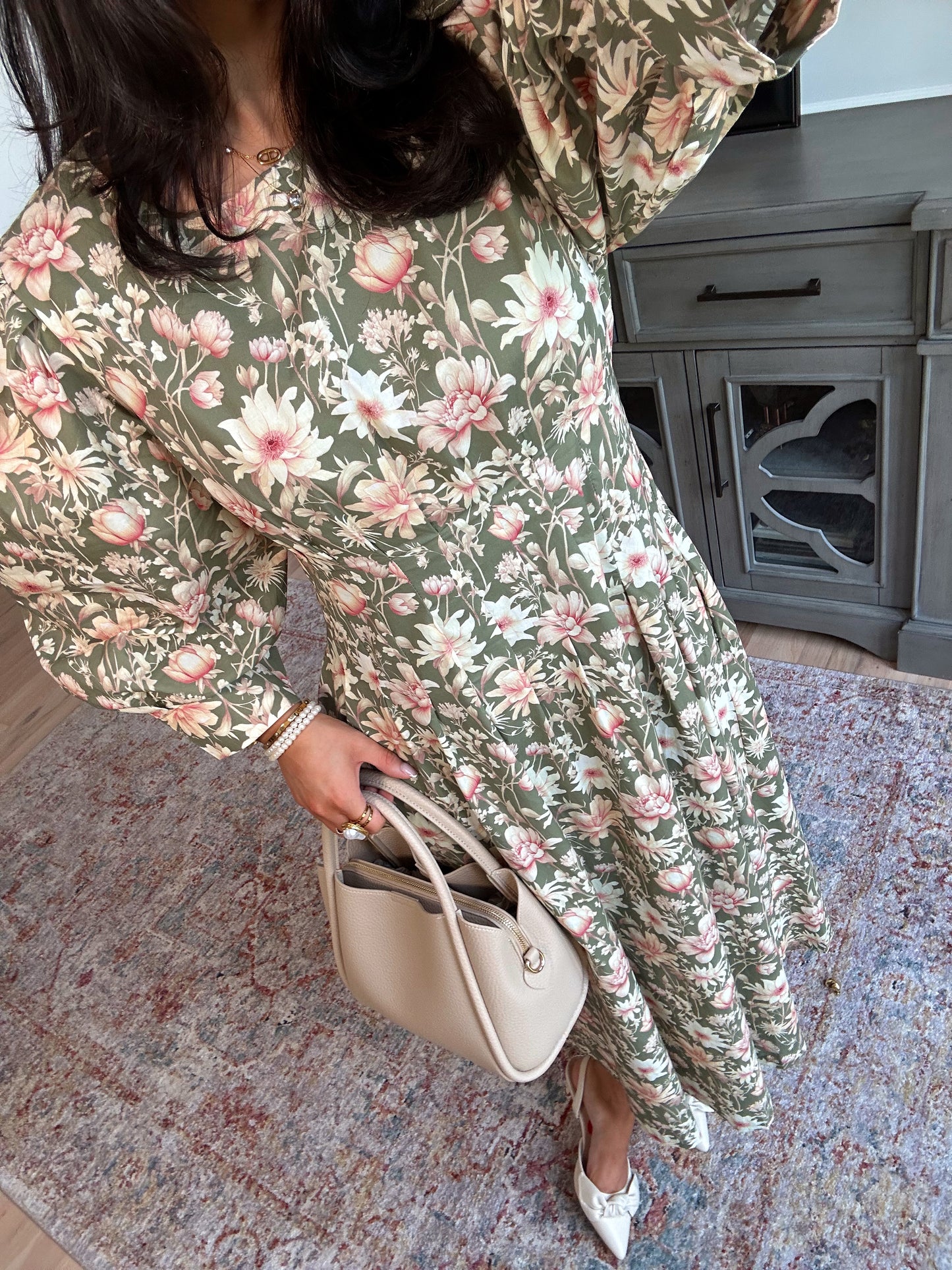 Sundays Olive Pleated Midi Dress