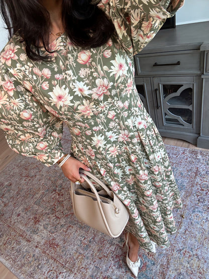 Sundays Olive Pleated Midi Dress