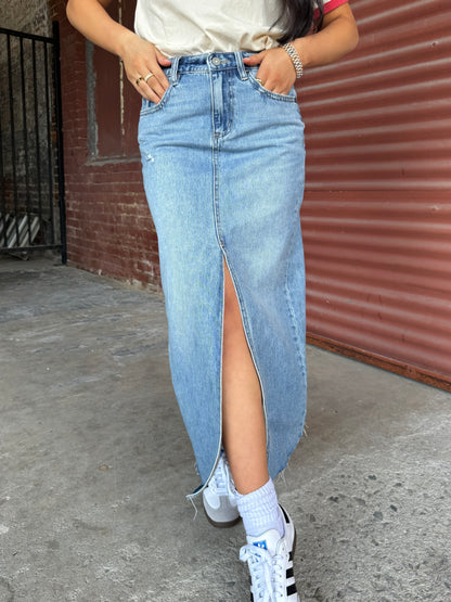 Denim Maxi Slit Skirt