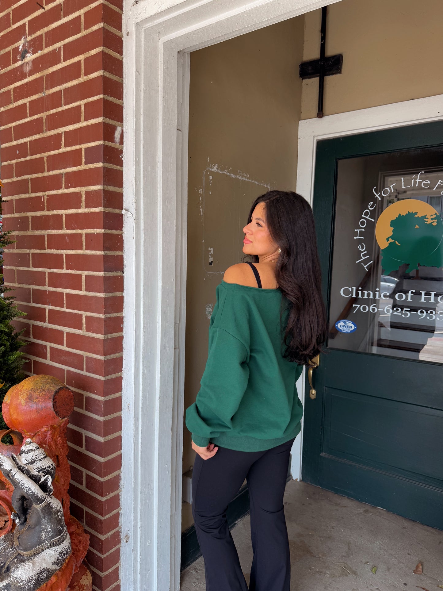 Forest Green Off-Shoulder Sweatshirt