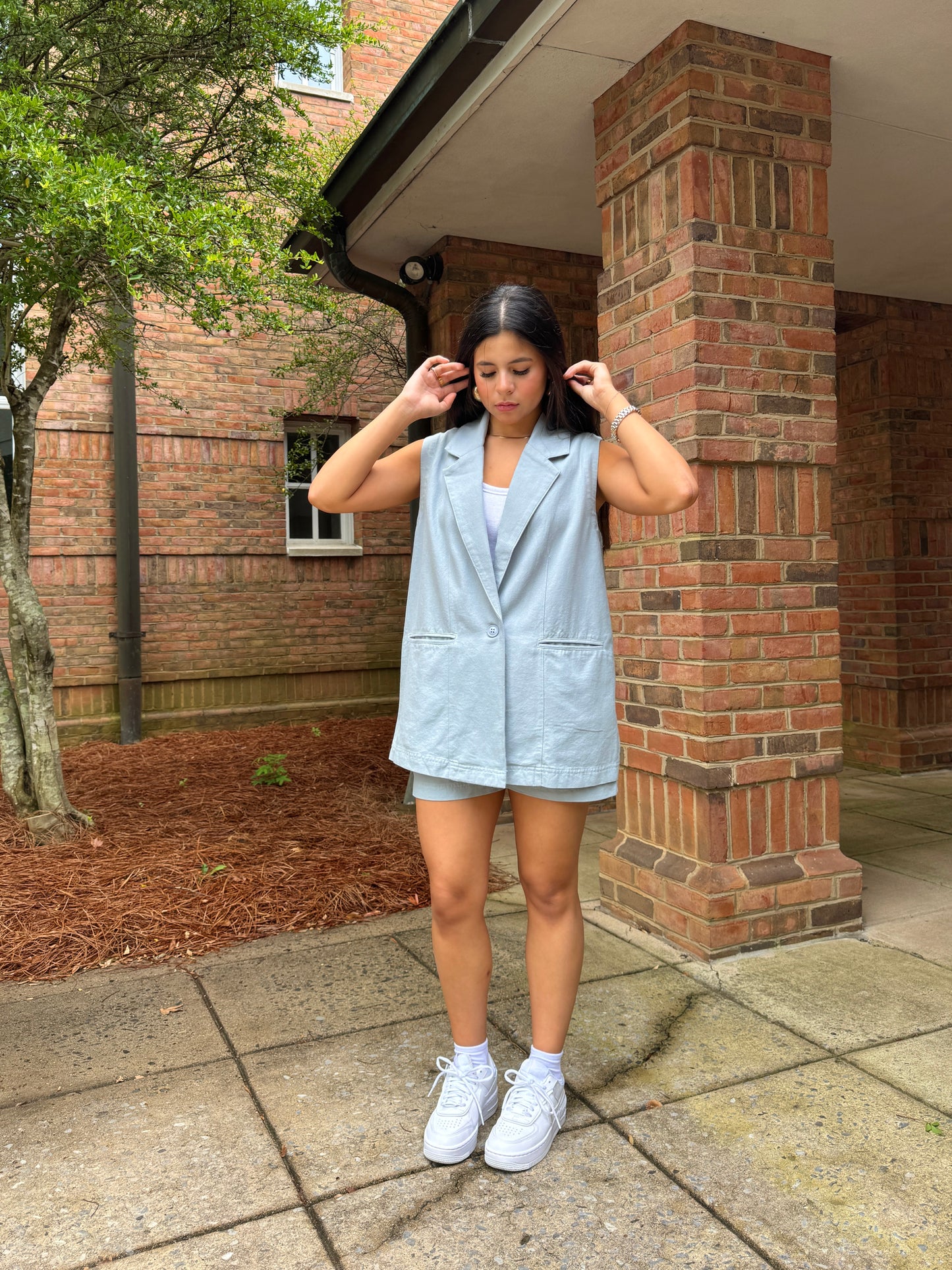 Dusty Blue Vest and Shorts Set