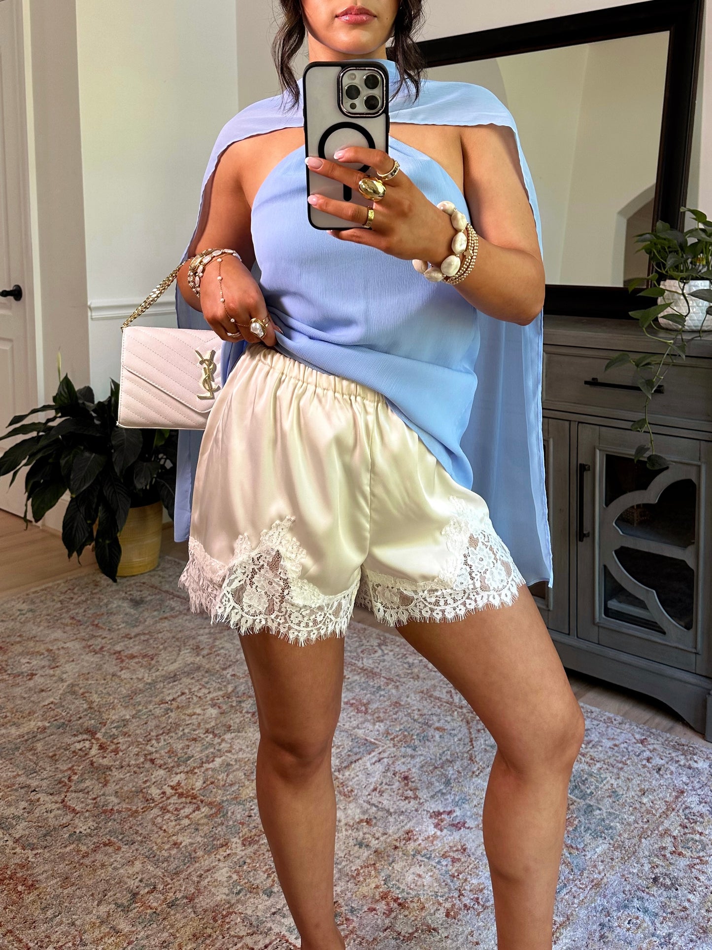 Daydreaming Lace Satin Shorts (Ivory)