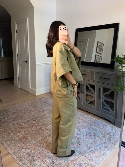 Sutton Olive Denim Poncho Jacket