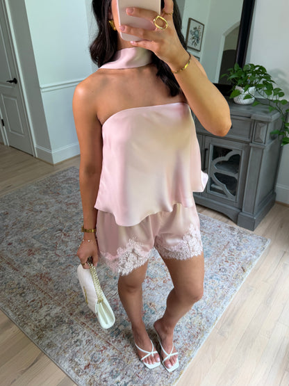 Daydreaming Lace Satin Shorts (Baby Pink)