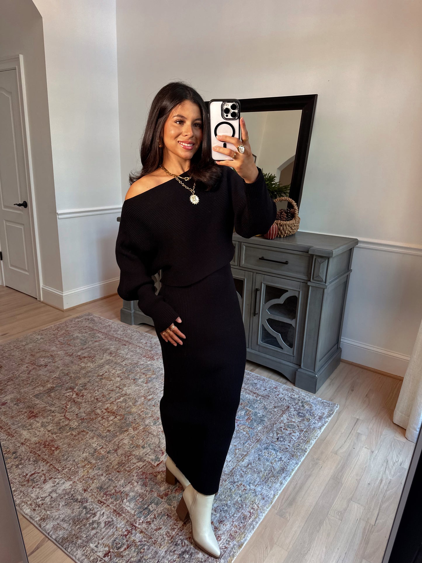 Dinner Plans Black Sweater & Skirt Set