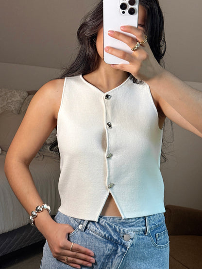 Classy White & Silver Knit Vest