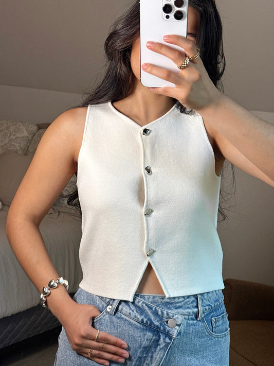 Classy White & Silver Knit Vest