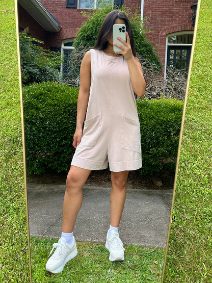 Light Khaki Sleeveless Oversized Romper