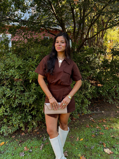 Better in Brown Denim Romper