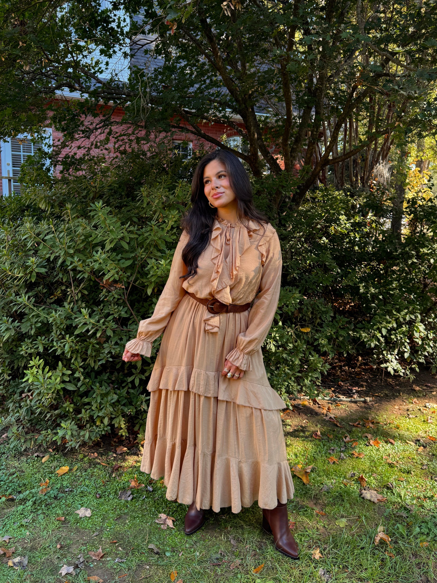 Maple Ruffle Belted Midi Dress