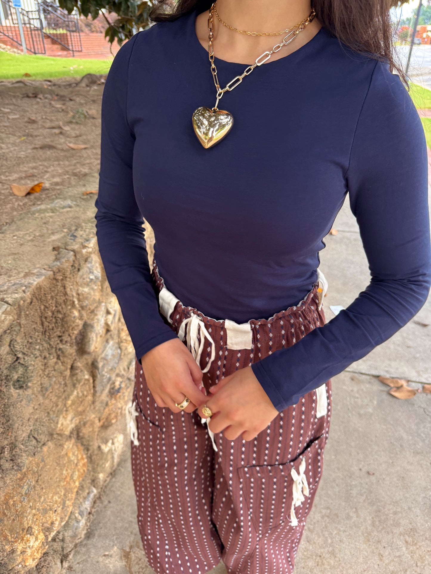 Navy Double Layered Long Sleeve Top