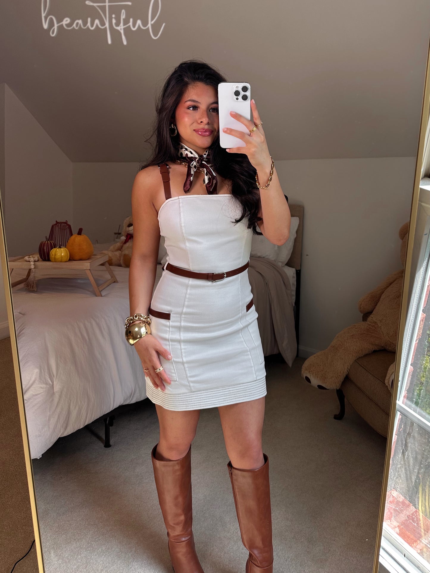 Chic Fall White Denim Dress