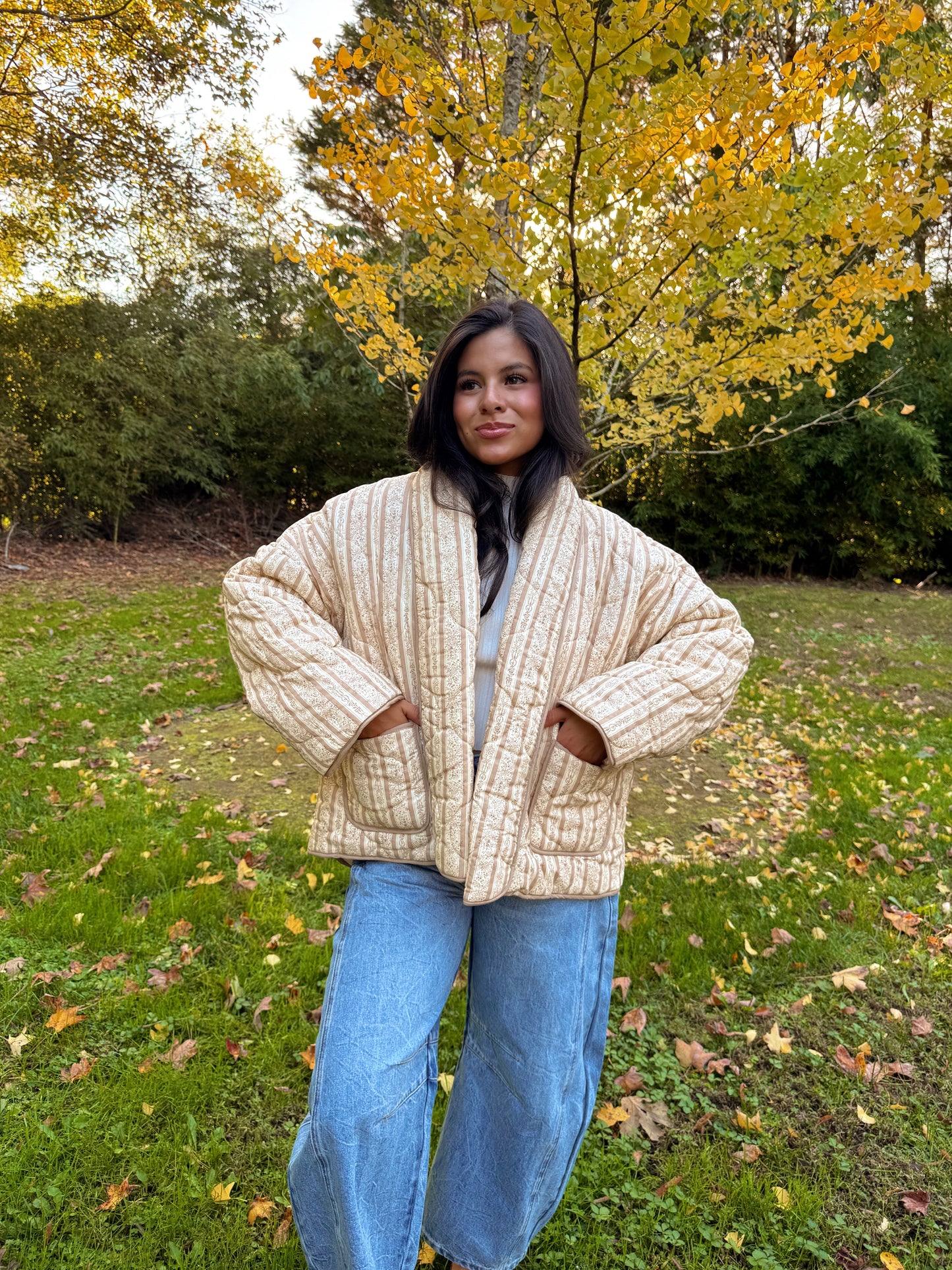 Leaves Are Falling Puff Quilted Jacket