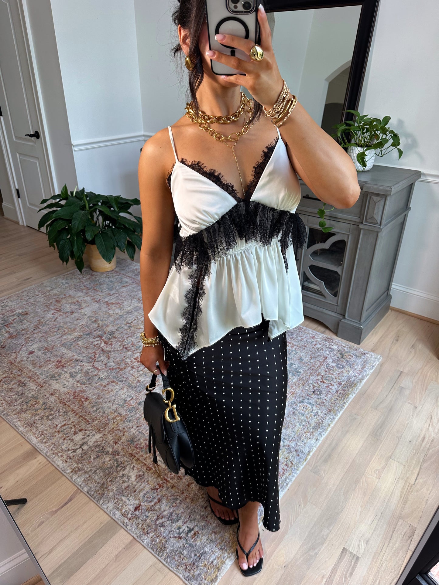Femme Polka Dot Satin Skirt