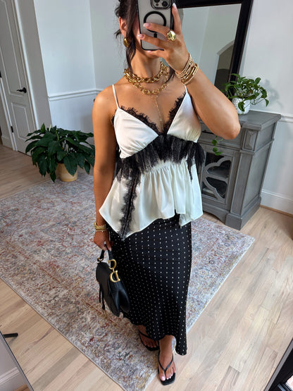 Femme Polka Dot Satin Skirt