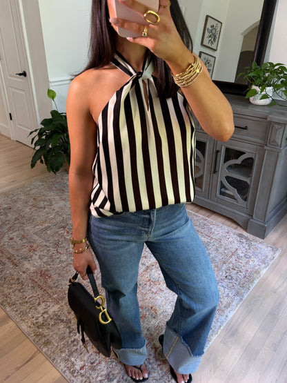 Striped Halter Neck Top