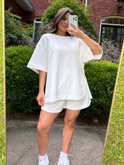 White Oversized Tee & Shorts Set (PRE-ORDER)