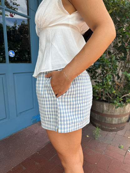 Baby Blue Pocket Checkered Boxer Shorts