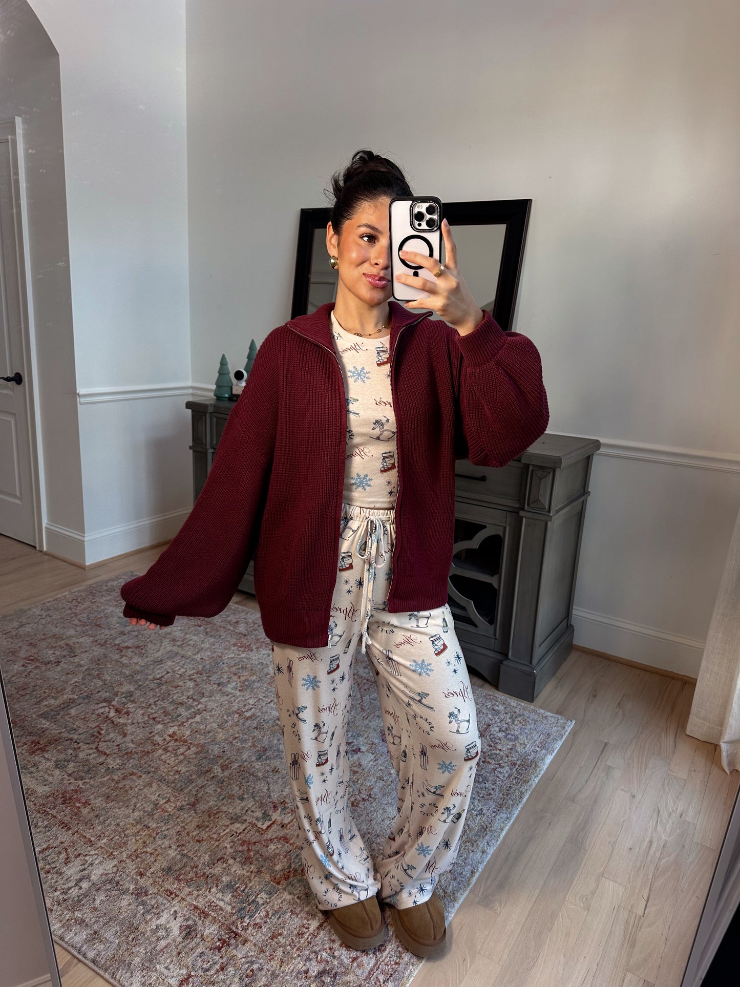Burgundy Knit Zip Up Sweater