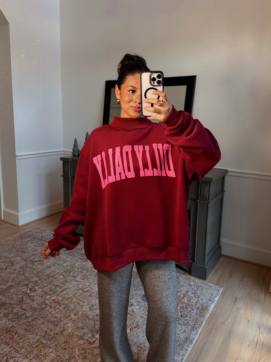 ‘Dilly Dally’ Cherry & Pink Mockneck