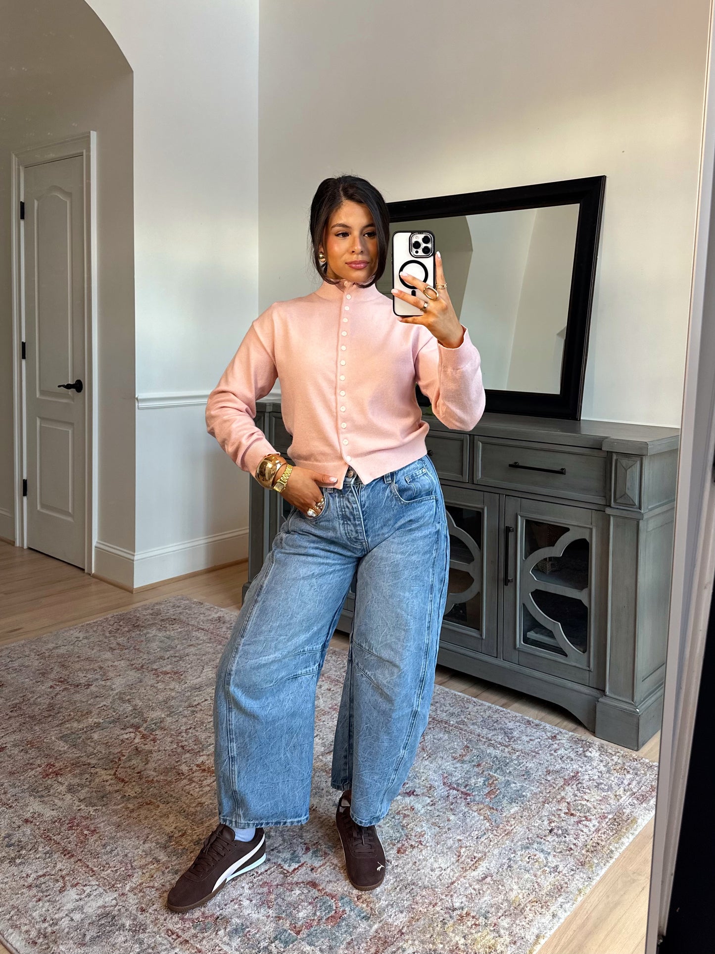 Dalilah Pink Mockneck Cardigan