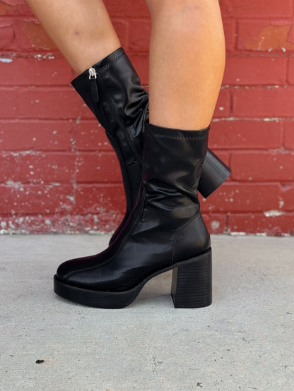 Black Leather Ankle Platform Booties