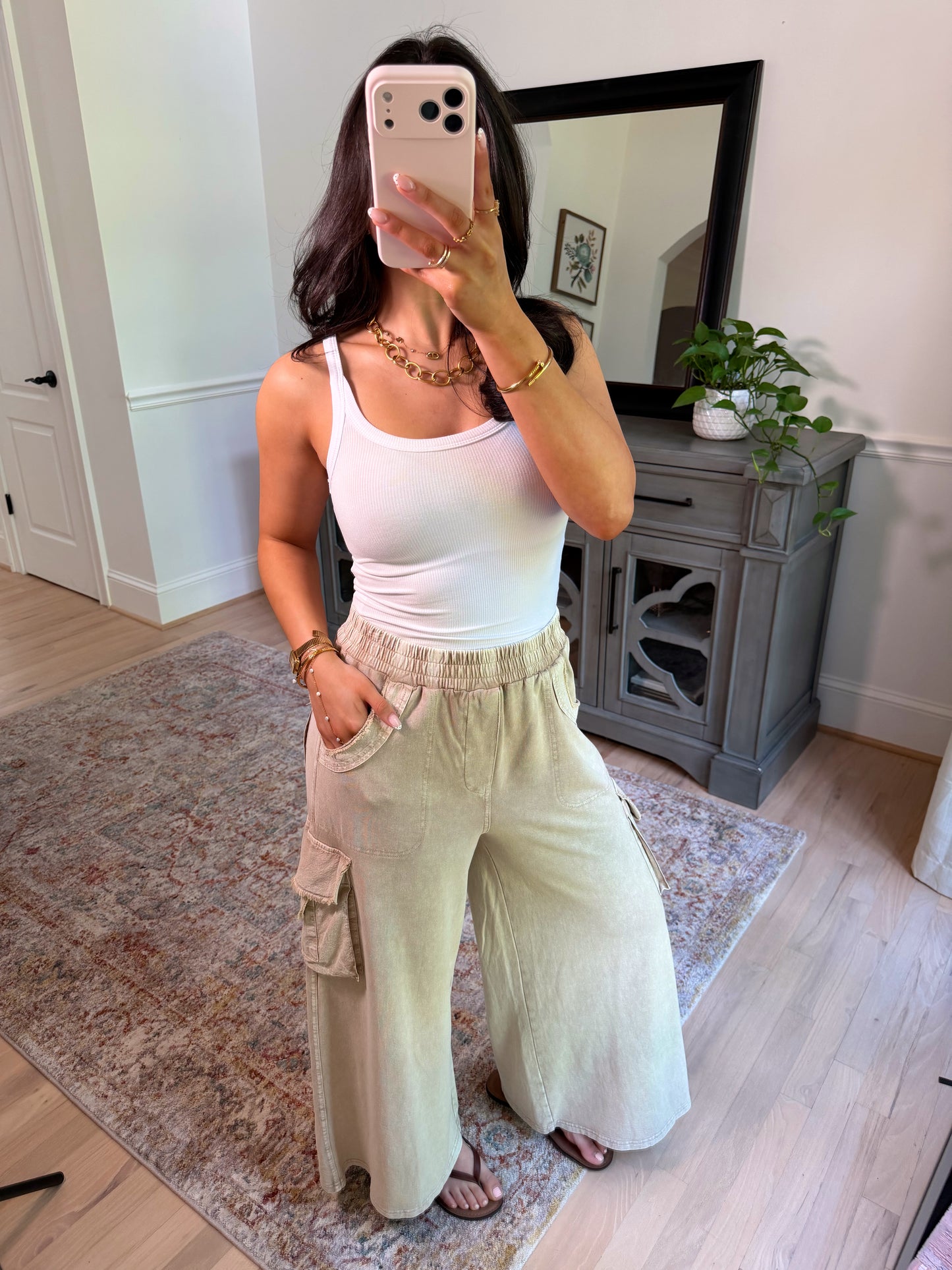 Mushroom Cargo Cropped Wide Leg Pants