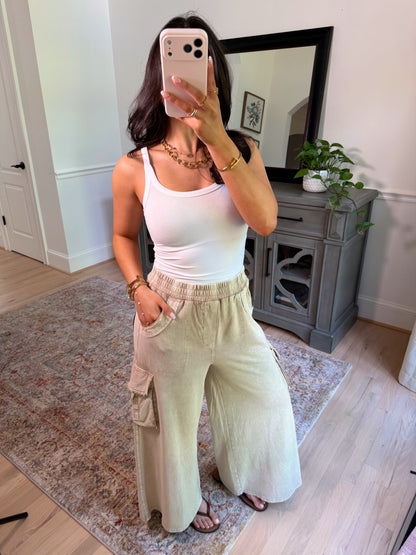 Mushroom Cargo Cropped Wide Leg Pants